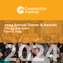 The Construction Institute's 2024 Annual Dinner. A group of people facing the front of the ballroom, watching an awards ceremony. The image is promoting the Construction Institute's 2024 Annual Dinner, taking place June 6, 2024 at The Society Room.